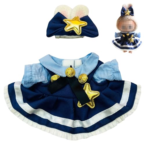Labu-bu Bekleidung für 17cm Plüsch,Dunkelblau La-bubu Kleidung Kopfbedeckung und Kleid tragen,Niedliche Bekleidungs zubehör Labubu Kleidung Geschenk für Kinder（ohne Puppe） von YHNMMNO