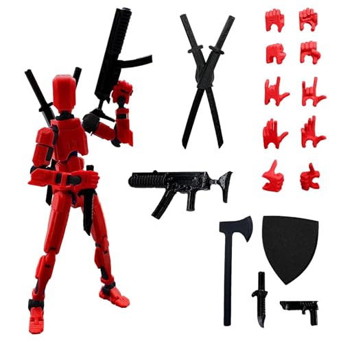 T13 Action Figure Satz (Montage abgeschlossen),3D-Gedruckter Mehrgelenke,Titan 13 Actionfiguren Lucky Mobil Roboter Actionfigur Dummy,Desktop-Dekorationen für Spielliebhaber Spielzeug (Schwarz Rot) von YHNMMNO