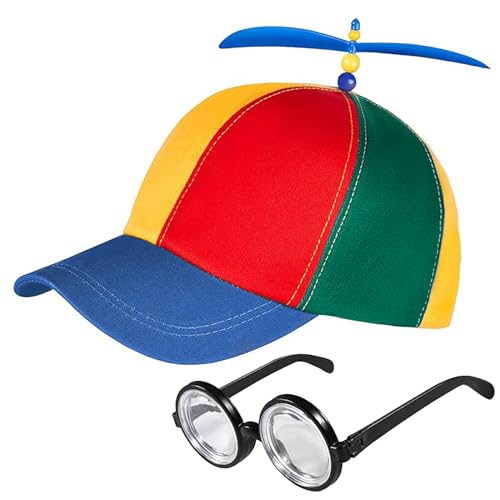 YHNMMNO Propeller Mütze，Bunte Propellermütze，Hubschraubermütze，Baseball Cap mit Idioten Brille für Erwachsene & Kinder ，Propeller mütze für Karneval Mottoparty Partys Cosplay ，Größenverstellbar von YHNMMNO