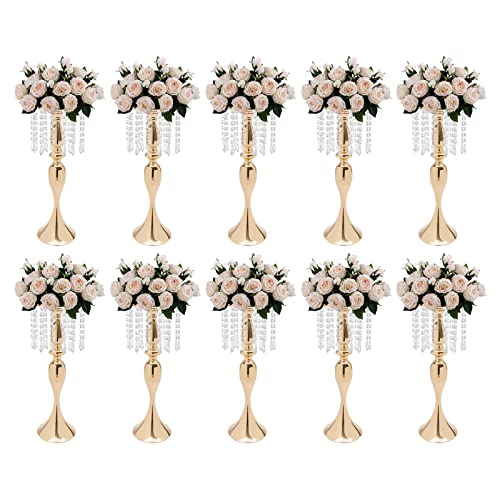 10 Stück 21,3 Zoll elegante Blumenhalter aus Metall mit Kristallperlen for Hochzeits- und Party-Mittelstücke(Gold) von YHNNH