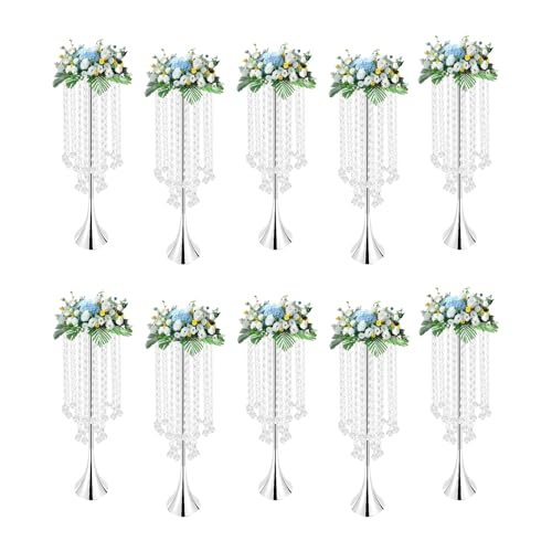 10 Stück 21,9" elegante Kristallvasen als Tafelaufsatz for Hochzeiten, Partys und als Heimdekoration(Silver) von YHNNH