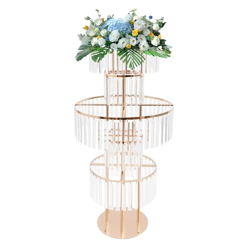 5-stöckiger Blumenständer aus Kristallglas – eleganter Präsentationsständer mit runder Basis for Hochzeiten, Partys und als Heimdekoration(Gold) von YHNNH