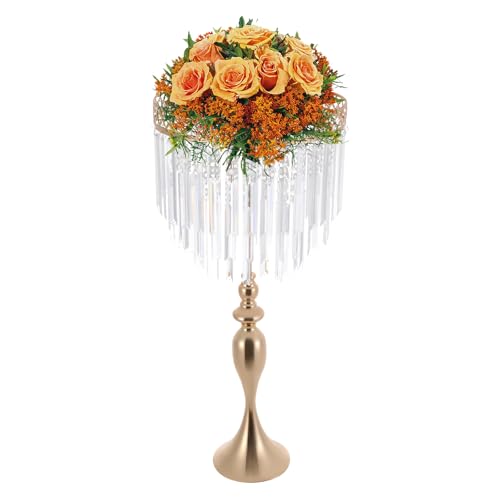 Eleganter Blumenständer for Hochzeiten mit Eisvorhang-Anhängern – tragbar und einfach aufzubauen for Hochzeiten, Geburtstage und als Heimdekoration(Gold) von YHNNH