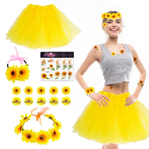 YHSKJCD 16 Stück Sonnenblumen Kostüm für Damen, Karneval Blumen Kostüm mit Gelb Tutu Rock Sonnenblume Kleidung mit Accessoires für Fasching Cosplay Mottoparty YHSKJCD 16 Stück Sonnenblumen Kostüm für Damen, Karneval Blumen Kostüm mit Gelb Tutu Rock Sonnenblume Kleidung mit Accessoires für Fasching Cosplay Mottoparty von YHSKJCD