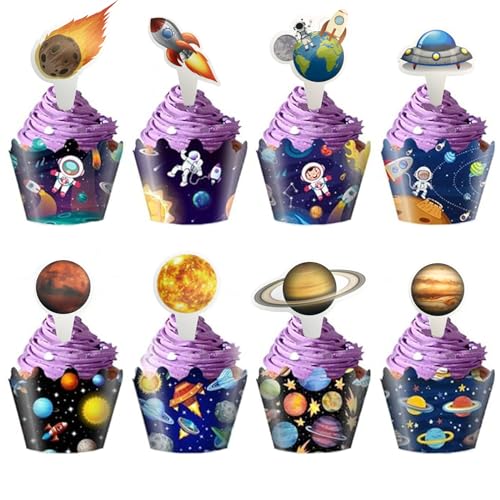 YHUIKXIN 48 Stück Weltraum Cupcake Topper und Wrapper, Astronaut Kindergeburtstag Tortendeko, Planeten Kuchen Deko, Spaceman Cake Topper YHUIKXIN 48 Stück Weltraum Cupcake Topper und Wrapper, Astronaut Kindergeburtstag Tortendeko, Planeten Kuchen Deko, Spaceman Cake Topper von YHUIKXIN