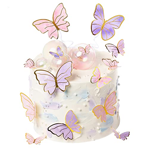 YHUIKXIN 84 Stück Schmetterlinge Tortendeko Dreidimensional Schmetterlinge Deko Torte Cupcake Kuchen Geburtstag Mädchen Tortenaufleger für Geburtstag Party Liefert Jahrestag Hochzeit (Rosa lila) von YHUIKXIN