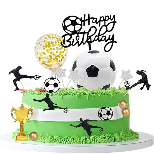 YHUIKXIN Tortendeko Fussball Set 27 Pcs Tortenaufleger Fussball Geburtstag Kinder Kuchendeko Geburtstag Deko Topper Figuren Cake Topper für Junge Geburtstag Fußball Party Cupcake Toppers Deko von YHUIKXIN