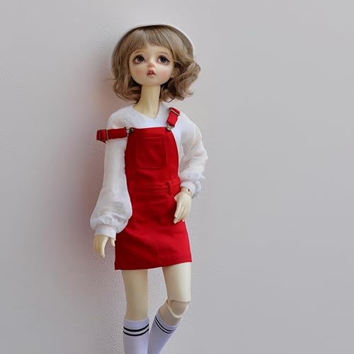 YHYQiFei Bjd Puppenkleidung für 1/3 1/4 1/6 Bjd-Puppen, Kugelgelenk-Puppenkleidung, handgefertigt, Hosenträgerrock für Bjd-Puppen, Geschenke (Rot, 1/3) von YHYQiFei