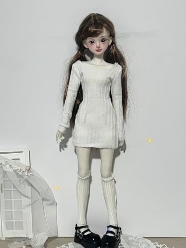 YHYQiFei Bjd Puppenkleidung für 1/4 1/6 Bjd-Puppen, Ballgelenk-Puppenkleidung, handgefertigt, gestricktes figurbetontes Kleid, Socken, Schuhe (Weiß, 1/4) von YHYQiFei
