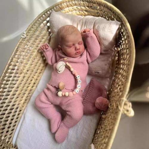 HYdolls 19 Zoll Lebensechte Reborn-Babypuppe Große mit Weichem Körper – Realistische Schlafendes Neugeborene Mädchenpuppe mit Kleidung, rosa Strickoutfit mit Mütze von YHdolls