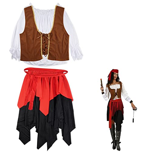 YHomU Piratenkostüm in Erwachsenengröße, Piratenkostüm, Piraten-Kostüm für Cosplay, inklusive Hemd, passend für Piratenkostüm für erwachsene Frauen von YHomU