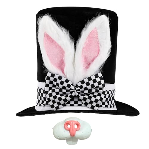 YIAJIA iwiio Osterhase Ohr Top Hut, Ostertag Hasenohren Hut Nase, Weiß Hase Schwarz Kostüm Plüschhut, Kaninchen Fasching Party Kostüm, Perfekt für Osterpartys YIAJIA iwiio Osterhase Ohr Top Hut, Ostertag Hasenohren Hut Nase, Weiß Hase Schwarz Kostüm Plüschhut, Kaninchen Fasching Party Kostüm, Perfekt für Osterpartys von YIAJIA