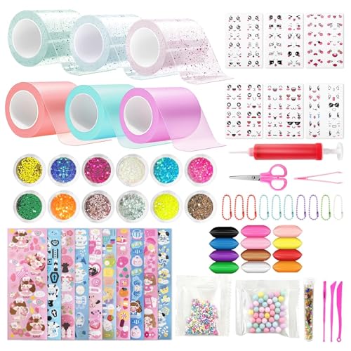 Nano Tape Bubbles Set für Kinder: Nano Tape Set - Elastische Blase Ballons Traceless Adhesive Nano Tape - DIY Nano Doppelseitiges Klebeband mit Pailletten Aufkleber (Multicolor) von YIBEBE