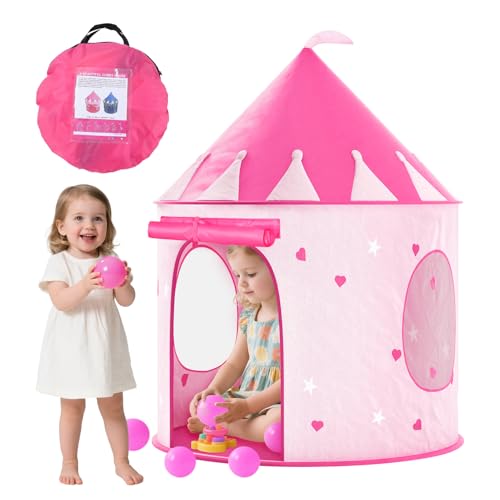 Spielzelt Kinderzelt für Indoor Outdoor: Tragbares Pop Up Zelt Kinder Mit Tragetasche - Kinderzimmer ​Spielhaus Spiele Spielzeug Geschenk - Geschenk für Kinder (Pink) von YIBEBE