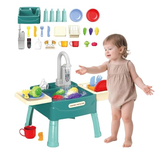 kinderwaschbecken Spielspüle Spielzeug für Kinder: Waschbecken Kinder mit Elektrischen Wasserhahn - Spielzeugzubehör für Die Spielküche - Geschenk (Green) von YIBEBE