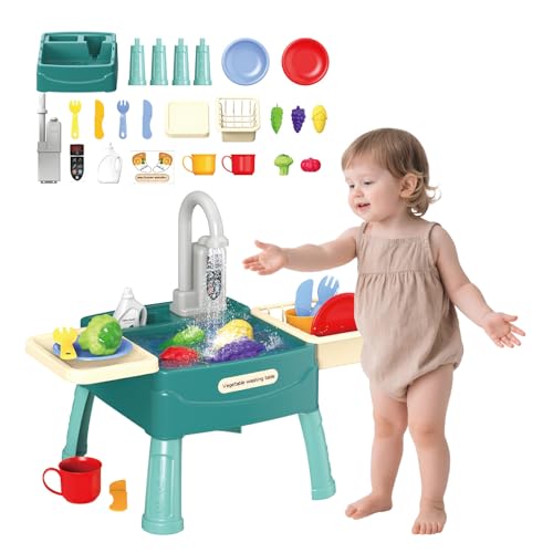 kinderwaschbecken Spielspüle Spielzeug für Kinder: Waschbecken Kinder mit Elektrischen Wasserhahn - Spielzeugzubehör für Die Spielküche - Geschenk (Green Color) von YIBEBE