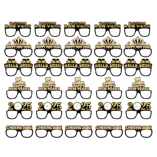 YIBOZI 30 Stück Neujahr 2025 Feier Papier 3D Brille Handgemachte Brillen Faltbare Brillen Stilvolle Party Foto Requisiten von YIBOZI