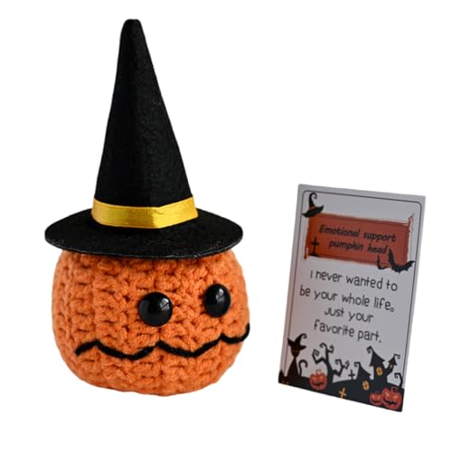 YIBOZI Halloween Kleine Kürbiskopf Häkelpuppen Ornament Handgemachte Emotionen Strickspielzeug Positiv Dekoratives Geschenk von YIBOZI
