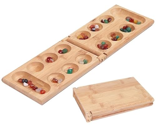 YICH Steinchenspiel Hus - Bao - Kalaha Spiel Edelsteinspiel aus Holz inkl. Edelsteinen Strategiespiele für Kinder Erwachsene von YICH