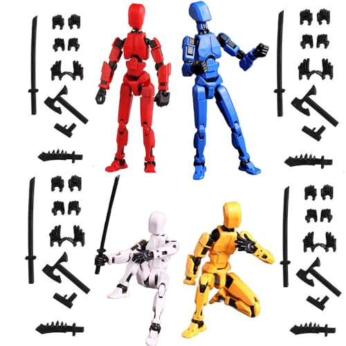 YICHENZHAOXING T13 Roboter Aktionsfigur Fidget Spielzeug für Jungen Anime Figuren mit Multi beweglichen Gelenken Spielzeug für Kinder Aktionsfiguren Set 4PCS (Rot + Blau + Weiß + Gelb) von YICHENZHAOXING