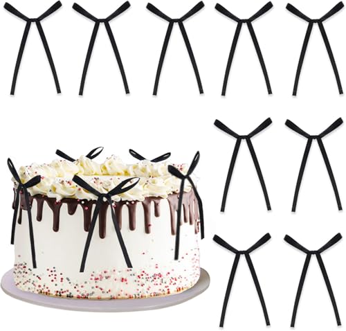 20 Stück schwarze Schleifen, Kuchendekorationen mit schwarzer Schleife, Kuchendekorationen für Geburtstag, Hochzeit, Jahrestag, Babyparty, Kuchendekorationen, Satinband-Schleifen für 20 Stück schwarze Schleifen, Kuchendekorationen mit schwarzer Schleife, Kuchendekorationen für Geburtstag, Hochzeit, Jahrestag, Babyparty, Kuchendekorationen, Satinband-Schleifen für von YICRESITY