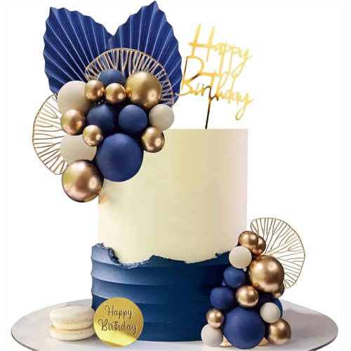 Blau-Weißgold-Kugeln, Kuchendekoration, Palmblätter, böhmische Kuchendekoration für Geburtstag, Boho, Hochzeit, Babyparty, Partyzubehör Blau-Weißgold-Kugeln, Kuchendekoration, Palmblätter, böhmische Kuchendekoration für Geburtstag, Boho, Hochzeit, Babyparty, Partyzubehör von YICRESITY