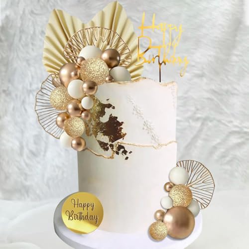 Boho-Kuchenaufsatz, Weißgold, Kugeln, Kuchendekoration, Palmblätter, böhmische Kuchendekorationen für Geburtstag, Hochzeit, Babyparty, Partyzubehör Boho-Kuchenaufsatz, Weißgold, Kugeln, Kuchendekoration, Palmblätter, böhmische Kuchendekorationen für Geburtstag, Hochzeit, Babyparty, Partyzubehör von YICRESITY