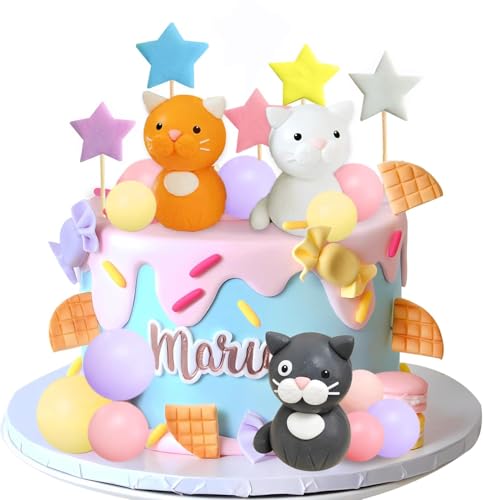 Katzen-Kuchenaufsatz, Tonfiguren, Stern, Gelb, Rosa, Lila, Kugel, Kuchendekorationen für Katzen-Thema, Geburtstagsparty, Pfote, niedliche Katze, Haustier-Party, Babyparty-Zubehör Katzen-Kuchenaufsatz, Tonfiguren, Stern, Gelb, Rosa, Lila, Kugel, Kuchendekorationen für Katzen-Thema, Geburtstagsparty, Pfote, niedliche Katze, Haustier-Party, Babyparty-Zubehör von YICRESITY