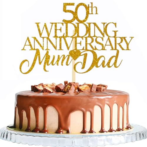 Tortenaufsatz zum 50. Hochzeitstag, für Mama und Papa, goldfarben, glitzernd, für 50. Hochzeitstag, Party-Dekoration Tortenaufsatz zum 50. Hochzeitstag, für Mama und Papa, goldfarben, glitzernd, für 50. Hochzeitstag, Party-Dekoration von YICRESITY