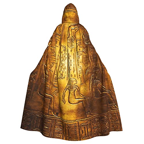 Ägypten Hieroglyphics Erwachsene Herren Kostüm Umhang 150 cm Hexe Halloween Umhang Kapuze Cosplay Kostüm Unisex Robe von YIDUODUOX