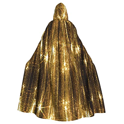 Gold Pailletten Sparkle Erwachsene Herren Kostüm Umhang 150 cm Hexe Halloween Umhang Kapuze Cosplay Kostüm Unisex Robe von YIDUODUOX