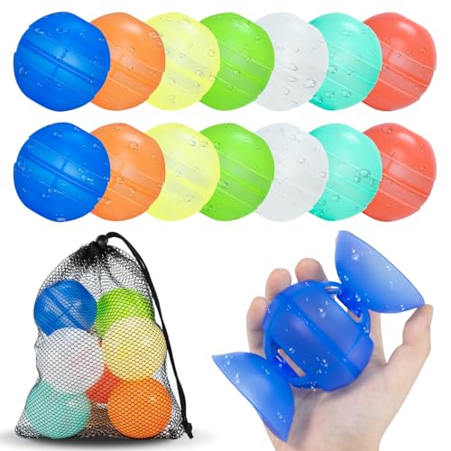 YIFMOO Wasserbomben Wiederverwendbare, 14 Stück Wasserbomben Selbstschließend mit Netzbeutel, Silikon Wasserballons Wiederverwendbare für Wasserspielzeug Kinder Pool Spielzeug Sommer Wasserschlachten YIFMOO Wasserbomben Wiederverwendbare, 14 Stück Wasserbomben Selbstschließend mit Netzbeutel, Silikon Wasserballons Wiederverwendbare für Wasserspielzeug Kinder Pool Spielzeug Sommer Wasserschlachten von YIFMOO