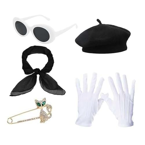 YIGZYCN 1980er Jahre Französisch Kostüm Set French Berets Hutgläser Schalhandschuhe Französische Künstler Kits Für Halloween Cosplay Carnivals YIGZYCN 1980er Jahre Französisch Kostüm Set French Berets Hutgläser Schalhandschuhe Französische Künstler Kits Für Halloween Cosplay Carnivals von YIGZYCN