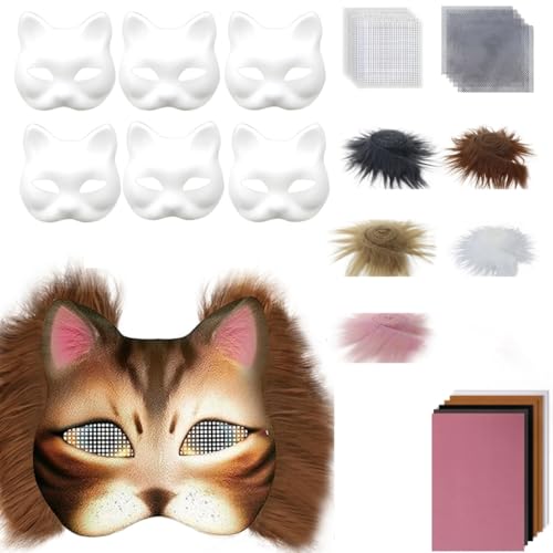 YIGZYCN 29/42 Stück Tier-Katzen-Maske, unlackiert, Maske mit pelzigem Rand, Netzstoff, Filztuch für Maskeraden, Halloween, Cosplay YIGZYCN 29/42 Stück Tier-Katzen-Maske, unlackiert, Maske mit pelzigem Rand, Netzstoff, Filztuch für Maskeraden, Halloween, Cosplay von YIGZYCN