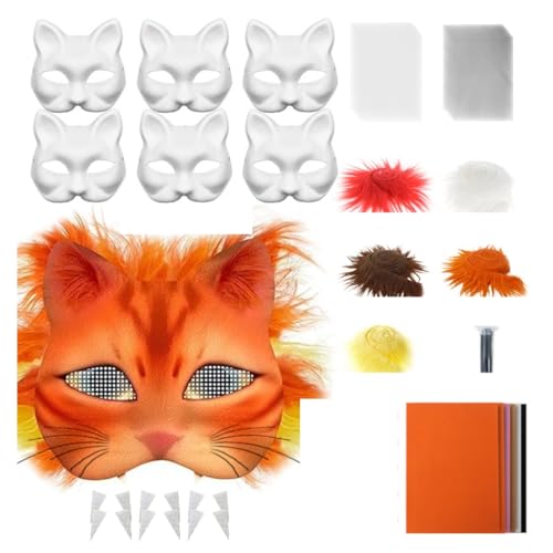 YIGZYCN 29/42 Stück Tier-Katzen-Maske, unlackiert, Maske mit pelzigem Rand, Netzstoff, Filztuch für Maskeraden, Halloween, Cosplay YIGZYCN 29/42 Stück Tier-Katzen-Maske, unlackiert, Maske mit pelzigem Rand, Netzstoff, Filztuch für Maskeraden, Halloween, Cosplay von YIGZYCN