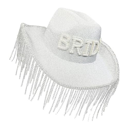 YIGZYCN Beliebter Brauthut mit künstlichen Perlen und Strass-Quasten für modischen Junggesellinnenabschied, Brautparty, Kopfschmuck YIGZYCN Beliebter Brauthut mit künstlichen Perlen und Strass-Quasten für modischen Junggesellinnenabschied, Brautparty, Kopfschmuck von YIGZYCN