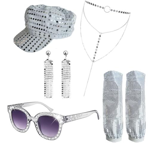YIGZYCN Disco Zubehör Faschingskostüm Disco Set Pailletten Caps Beinstulpen von YIGZYCN