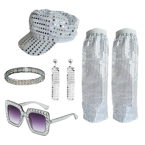 YIGZYCN Discos-Kostüm-Outfits, 1960er-, 1970er-, 80er-Jahre, Diskothekenzubehör, Kappen, Ohrringe, Halskette, Sonnenbrille, Beinwärmer für Halloween-Party YIGZYCN Discos-Kostüm-Outfits, 1960er-, 1970er-, 80er-Jahre, Diskothekenzubehör, Kappen, Ohrringe, Halskette, Sonnenbrille, Beinwärmer für Halloween-Party von YIGZYCN