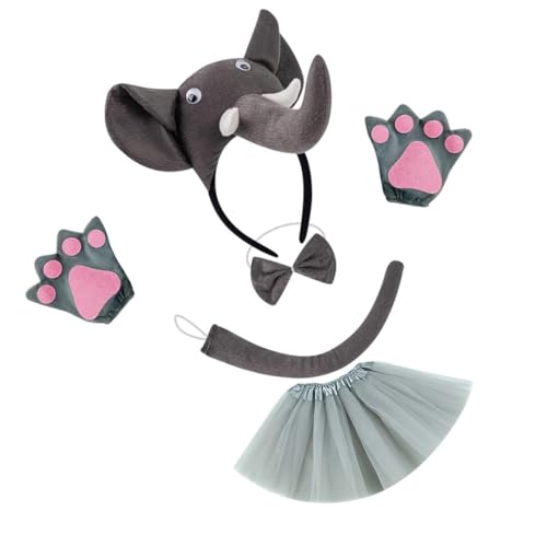 YIGZYCN Elefanten-Kostüm-Set, Elefantenohren, Schwanz, Fliege, Tutu, Tier-Kostüm-Set von YIGZYCN