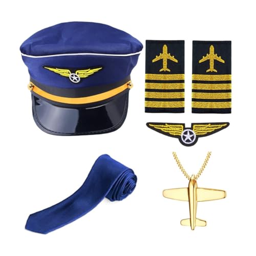 YIGZYCN Fluglinie-Kapitän Kostüm für Erwachsene, Piloten, Cosplay, Zubehör, Uniform, Epaulette, Hut, Krawatte, Flugbegleiter, Rollenspiel-Outfit von YIGZYCN
