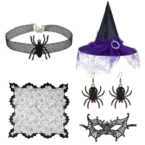 YIGZYCN Hexenhut, Augenmaske, Choker, Halskette, Ohrringe für Halloween, Maskerade, Cosplay, Hexenkostüm-Zubehör YIGZYCN Hexenhut, Augenmaske, Choker, Halskette, Ohrringe für Halloween, Maskerade, Cosplay, Hexenkostüm-Zubehör von YIGZYCN