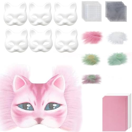 YIGZYCN Katze Füchse Maske mit Pelz, Augennetz, Edelstein-Aufkleber, Therian-Maske zum Bemalen YIGZYCN Katze Füchse Maske mit Pelz, Augennetz, Edelstein-Aufkleber, Therian-Maske zum Bemalen von YIGZYCN