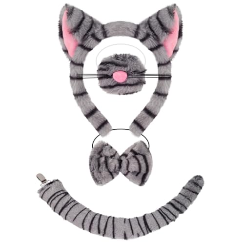 YIGZYCN Katzenkostüm Ohren Stirnband Schwanz Tutu Fliege Handschuh Halloween Tier Cosplay Requisiten von YIGZYCN