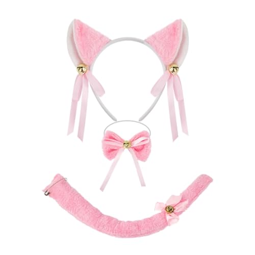 YIGZYCN Katzenkostüm-Set, Katzenohren, Stirnbänder, Schwanz, Schleifen, Tutu, Gesicht, Aufkleber, Tier-Cosplay-Kostüme für Halloween, Weihnachtsfeier von YIGZYCN