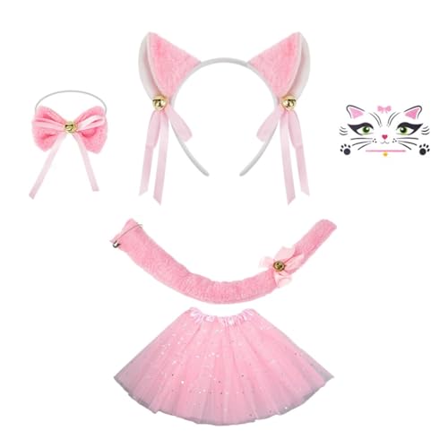 YIGZYCN Katzenkostüm-Set, Katzenohren, Stirnbänder, Schwanz, Schleifen, Tutu, Gesicht, Aufkleber, Tier-Cosplay-Kostüme für Halloween, Weihnachtsfeier YIGZYCN Katzenkostüm-Set, Katzenohren, Stirnbänder, Schwanz, Schleifen, Tutu, Gesicht, Aufkleber, Tier-Cosplay-Kostüme für Halloween, Weihnachtsfeier von YIGZYCN