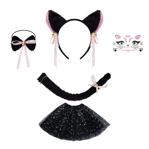 YIGZYCN Katzenkostüm-Set, Katzenohren, Stirnbänder, Schwanz, Schleifen, Tutu, Gesicht, Aufkleber, Tier-Cosplay-Kostüme für Halloween, Weihnachtsfeier YIGZYCN Katzenkostüm-Set, Katzenohren, Stirnbänder, Schwanz, Schleifen, Tutu, Gesicht, Aufkleber, Tier-Cosplay-Kostüme für Halloween, Weihnachtsfeier von YIGZYCN