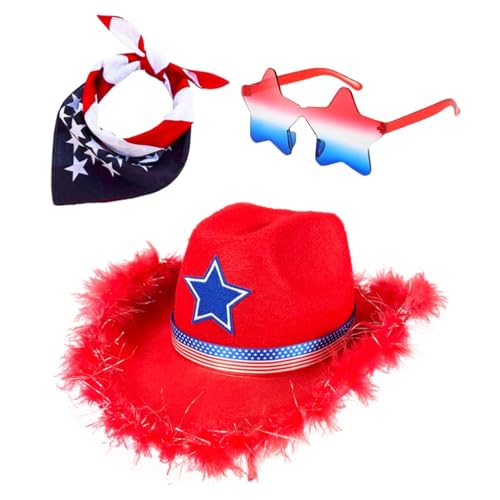 YIGZYCN Kostüm-Set für den 4. Juli, patriotisches Paisleymuster, Bandana-Sonnenbrille, Flagge, Cowboy-Mützen YIGZYCN Kostüm-Set für den 4. Juli, patriotisches Paisleymuster, Bandana-Sonnenbrille, Flagge, Cowboy-Mützen von YIGZYCN