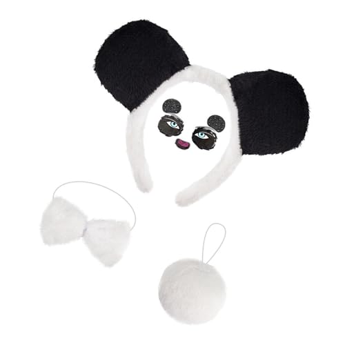YIGZYCN Panda-Kostüm-Set, Panda-Ohren, Stirnband, Schwanz für Halloween, Weihnachten, Tierparty, Cosplay, Kostüm für Kinder und Mädchen, 4-teilig YIGZYCN Panda-Kostüm-Set, Panda-Ohren, Stirnband, Schwanz für Halloween, Weihnachten, Tierparty, Cosplay, Kostüm für Kinder und Mädchen, 4-teilig von YIGZYCN