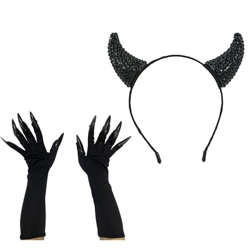 YIGZYCN Strass Teufelshorn Stirnbänder Halloween Kopfbedeckung Verstellbarer Haarreifen für Halloween Kostüm Zubehör von YIGZYCN