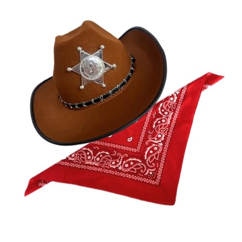 YIGZYCN Western-Cowboy-Kostüm für Kinder, Erwachsene, Cowboyhut mit Bandana-Set für Halloween von YIGZYCN